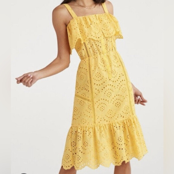 7 For All Mankind Dresses & Skirts - NWT "7 4 all mankind" eyelet  Mid length Yellow Summer Dress, Size Small